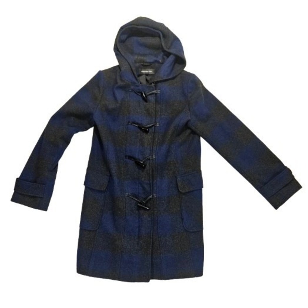 Jones New York Peacoat Womens Sz M 10 Coat Wool Toggle Plaid‎ Black Blue Vtg Y2K